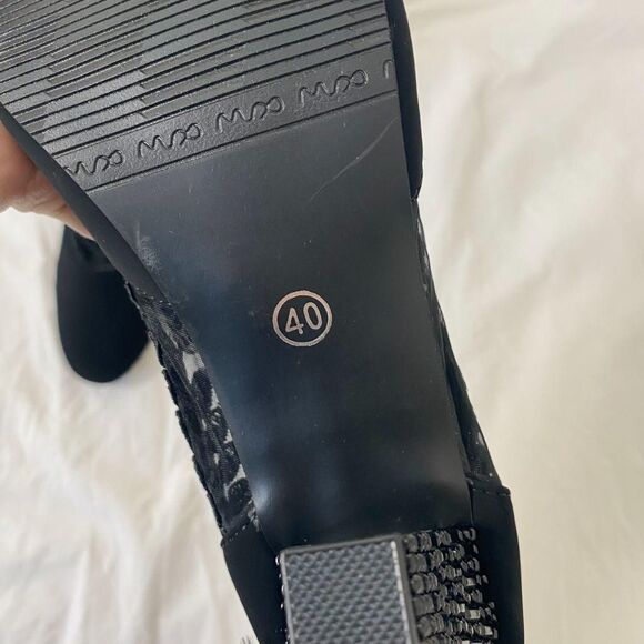 NEW Black Faux Suede Renaissance Fair Witchy Wench Sheer Lace Boots 9 - 9.5 - Picture 7 of 8